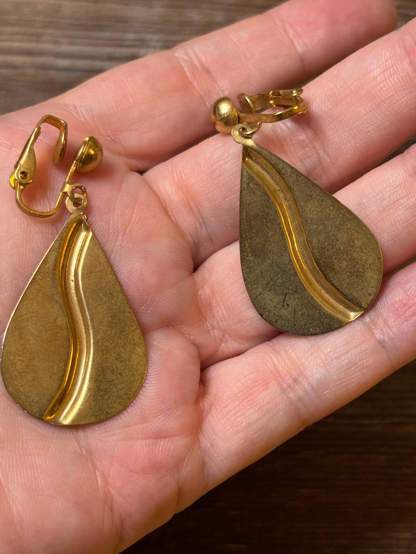 Vintage Enamel & Brass Clip Earrings in Bright Yellow