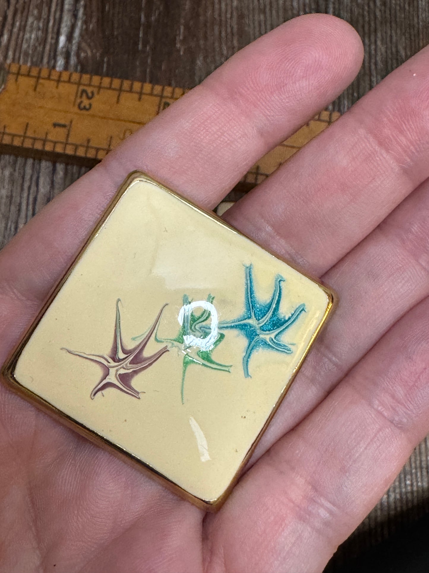 Vintage Atomic Starburst Enamel Square Earrings — 1980s Mod Revival