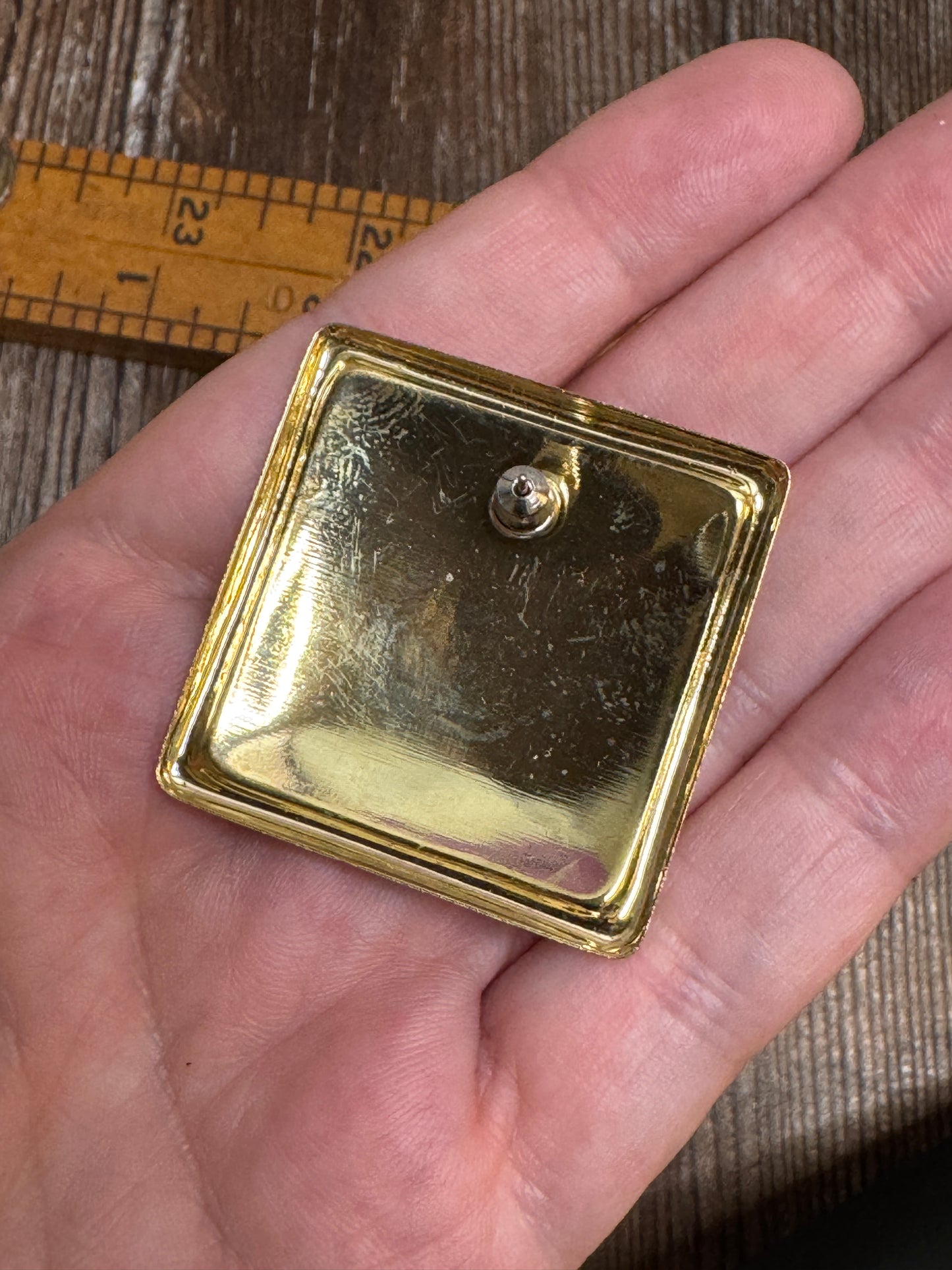 Vintage Atomic Starburst Enamel Square Earrings — 1980s Mod Revival