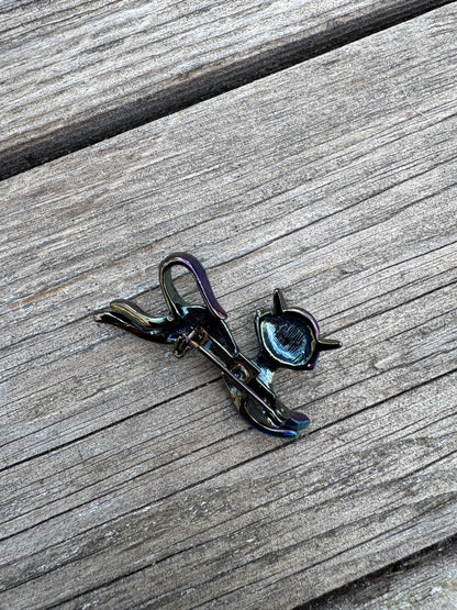 Vintage Iridescent Black Cat Pins – Halloween Brooch Set | Witchy Statement Jewelry