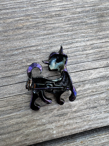 Vintage Iridescent Black Cat Pins – Halloween Brooch Set | Witchy Statement Jewelry