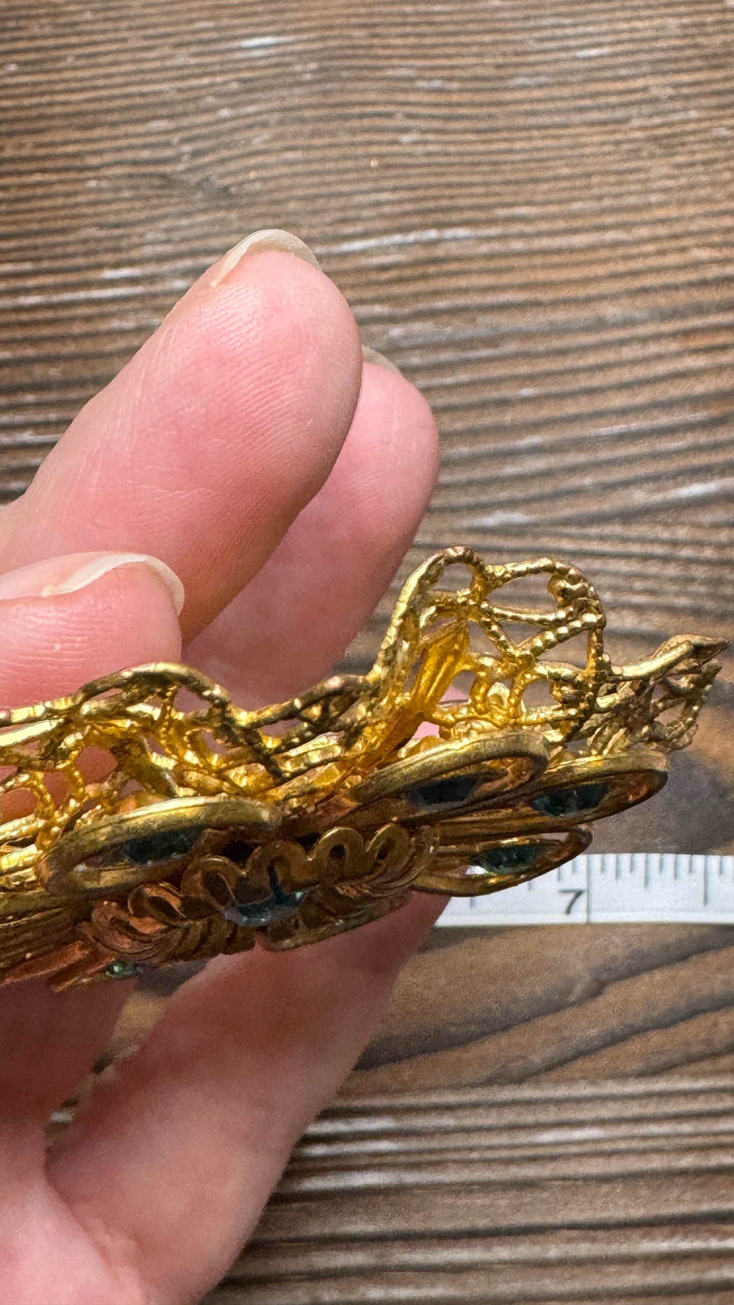 Vintage Filigree Aqua Blue Rhinestone Flower Brooch Pin Large