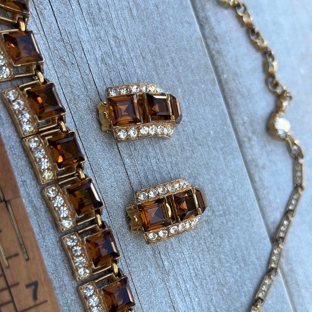 Bogoff Smoky Topaz Necklace + Earrings - Dirty30 Vintage