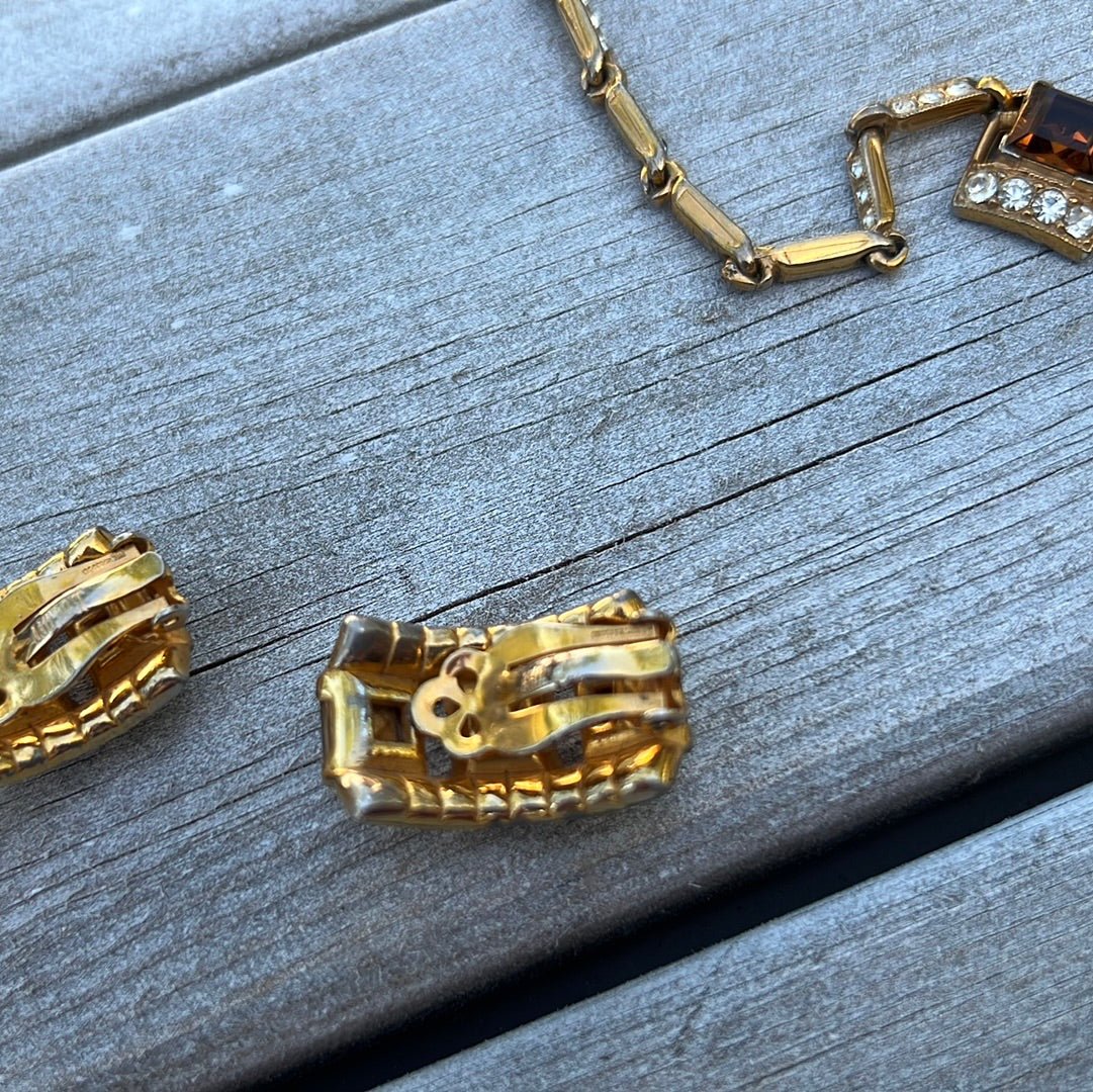 Bogoff Smoky Topaz Necklace + Earrings - Dirty30 Vintage