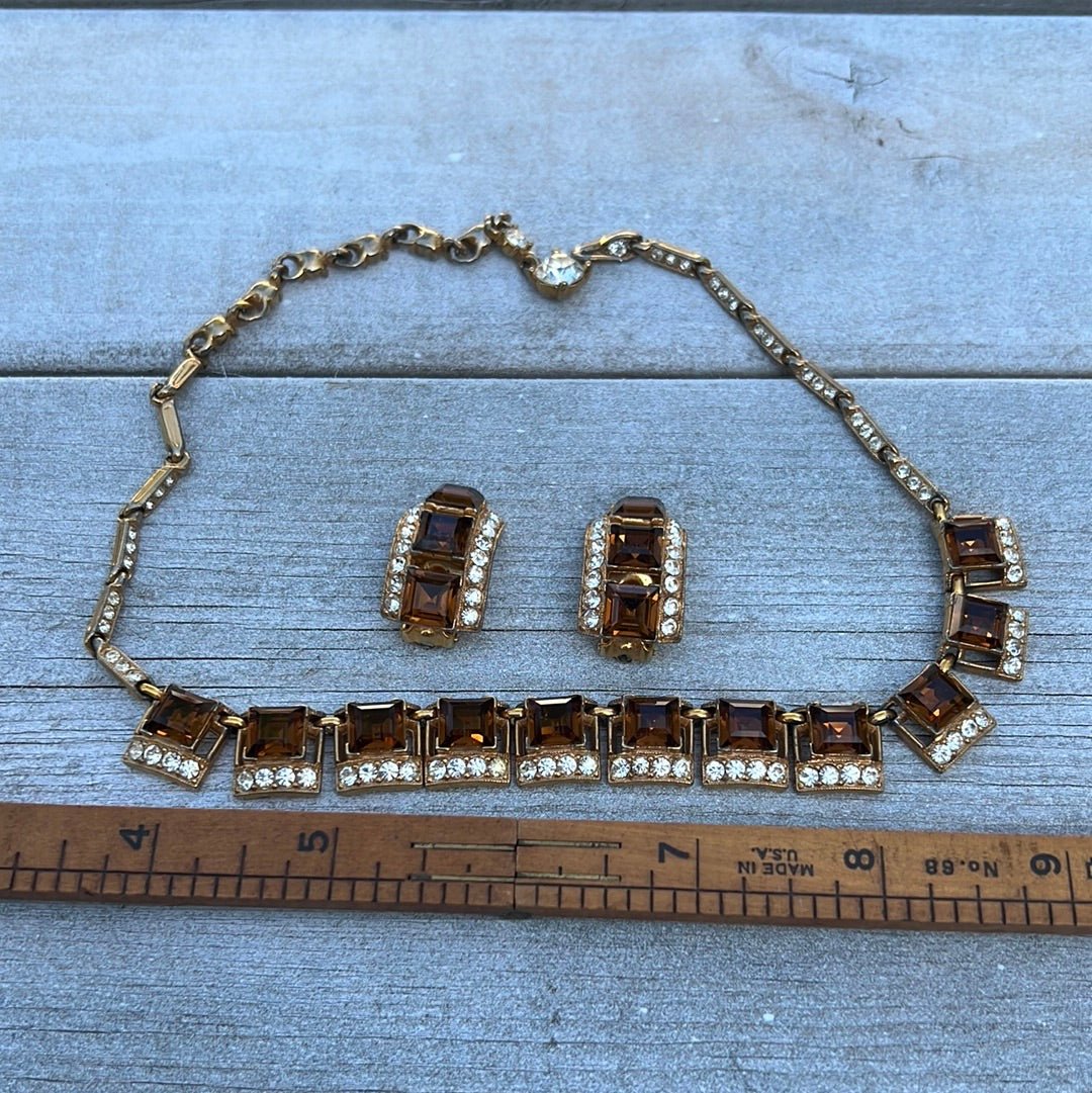 Bogoff Smoky Topaz Necklace + Earrings - Dirty30 Vintage