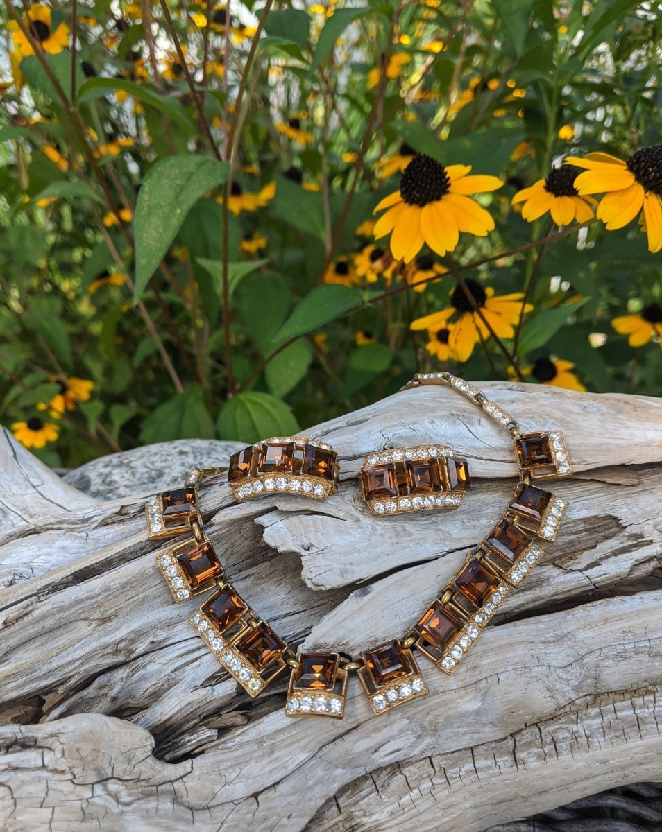 Bogoff Smoky Topaz Necklace + Earrings - Dirty30 Vintage