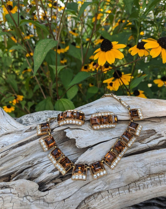 Bogoff Smoky Topaz Necklace + Earrings - Dirty30 Vintage
