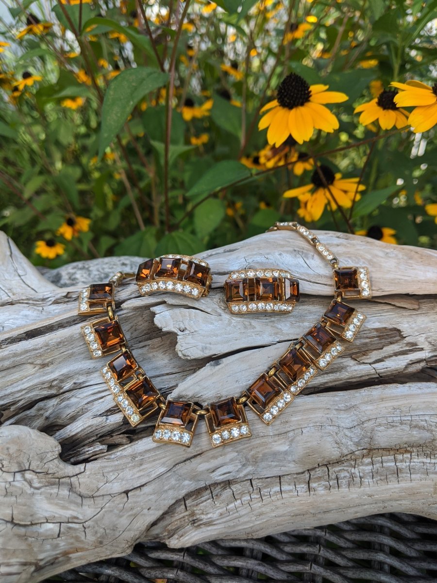 Bogoff Smoky Topaz Necklace + Earrings - Dirty30 Vintage