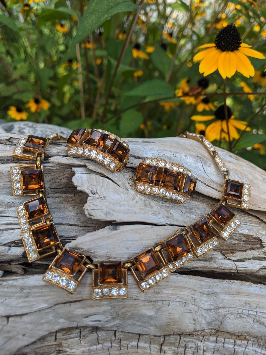 Bogoff Smoky Topaz Necklace + Earrings - Dirty30 Vintage