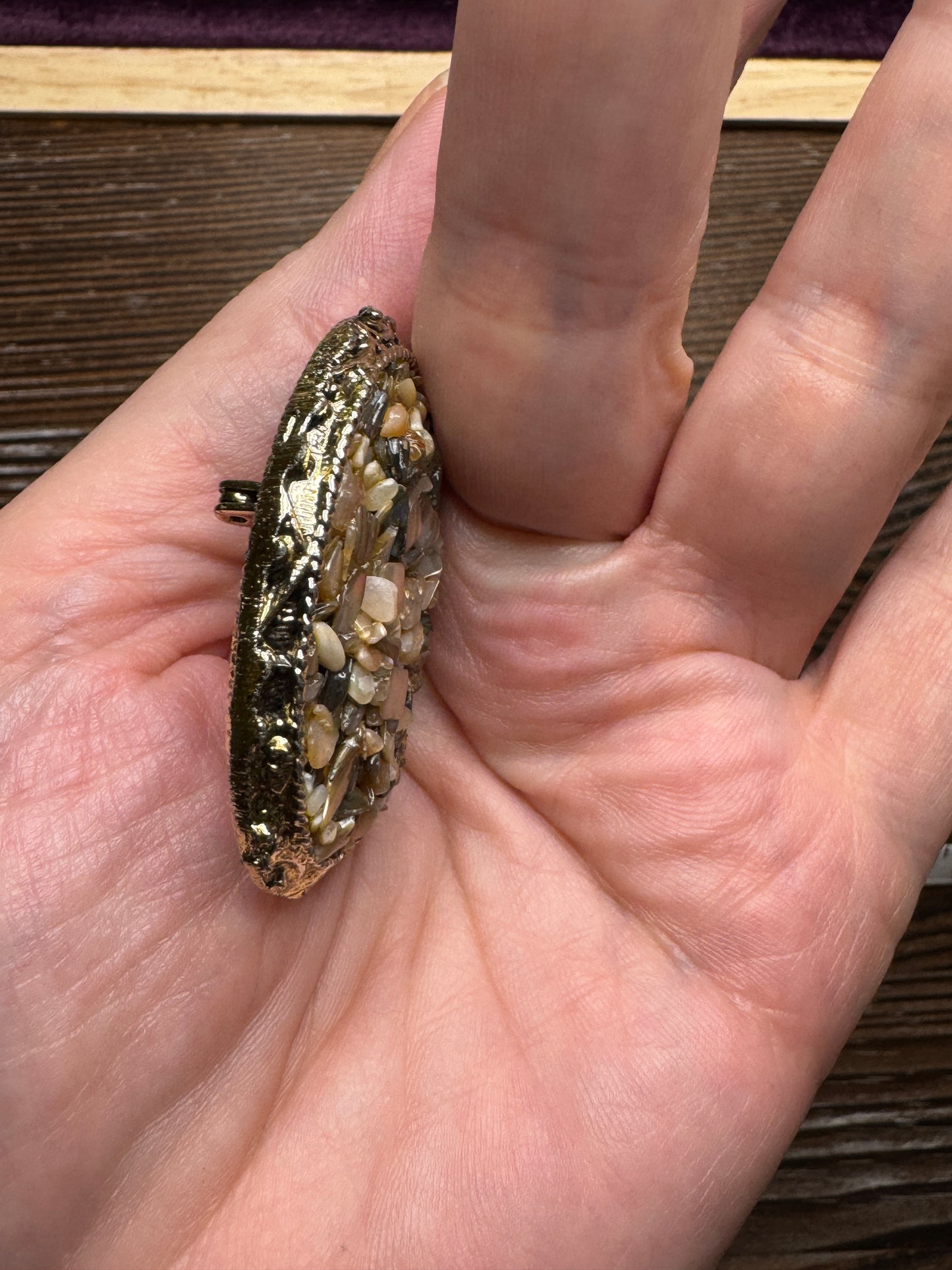 Vintage Confetti Lucite Brooch Earring Set Silver Tone Clip On Earrings