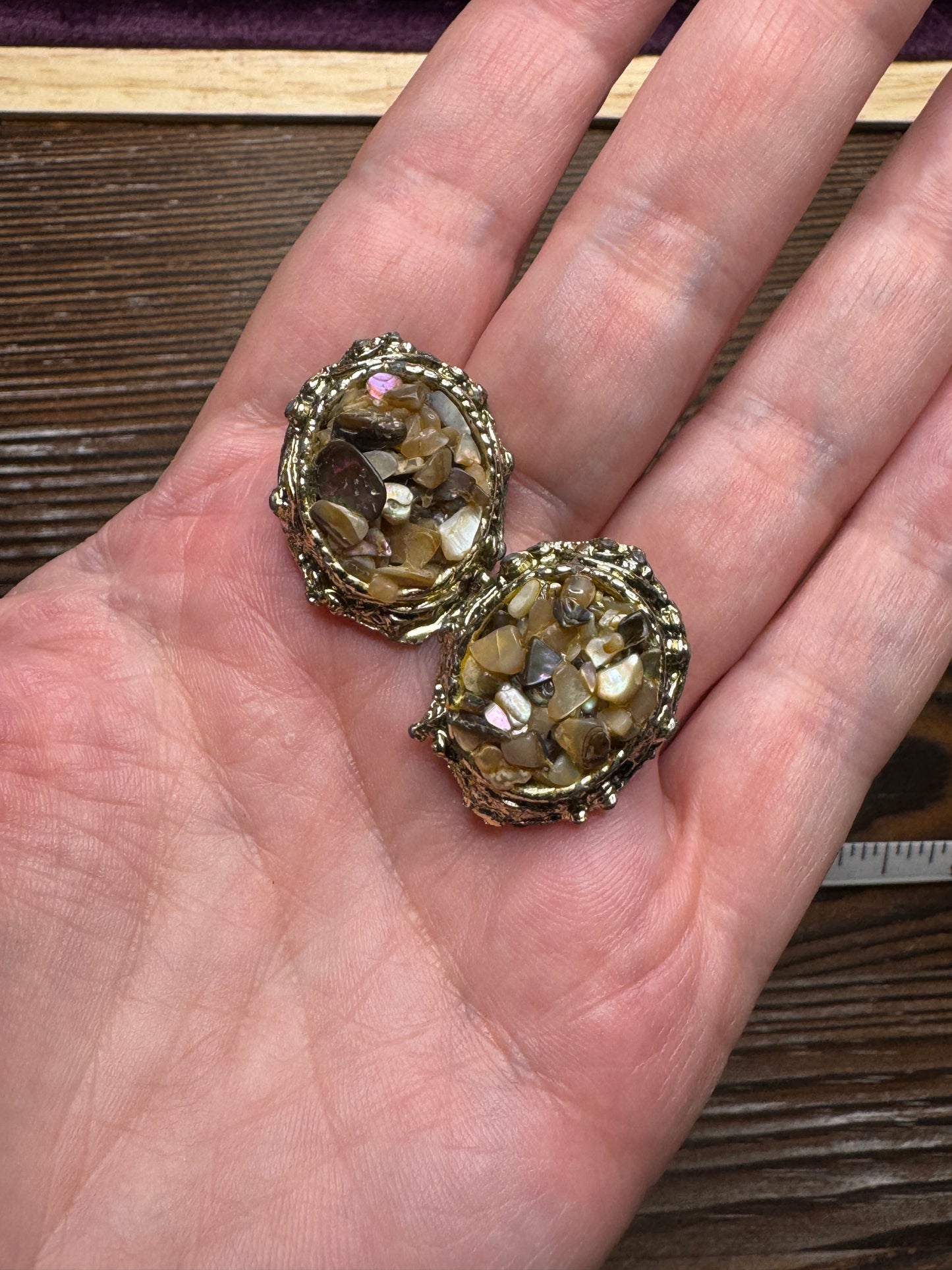 Vintage Confetti Lucite Brooch Earring Set Silver Tone Clip On Earrings