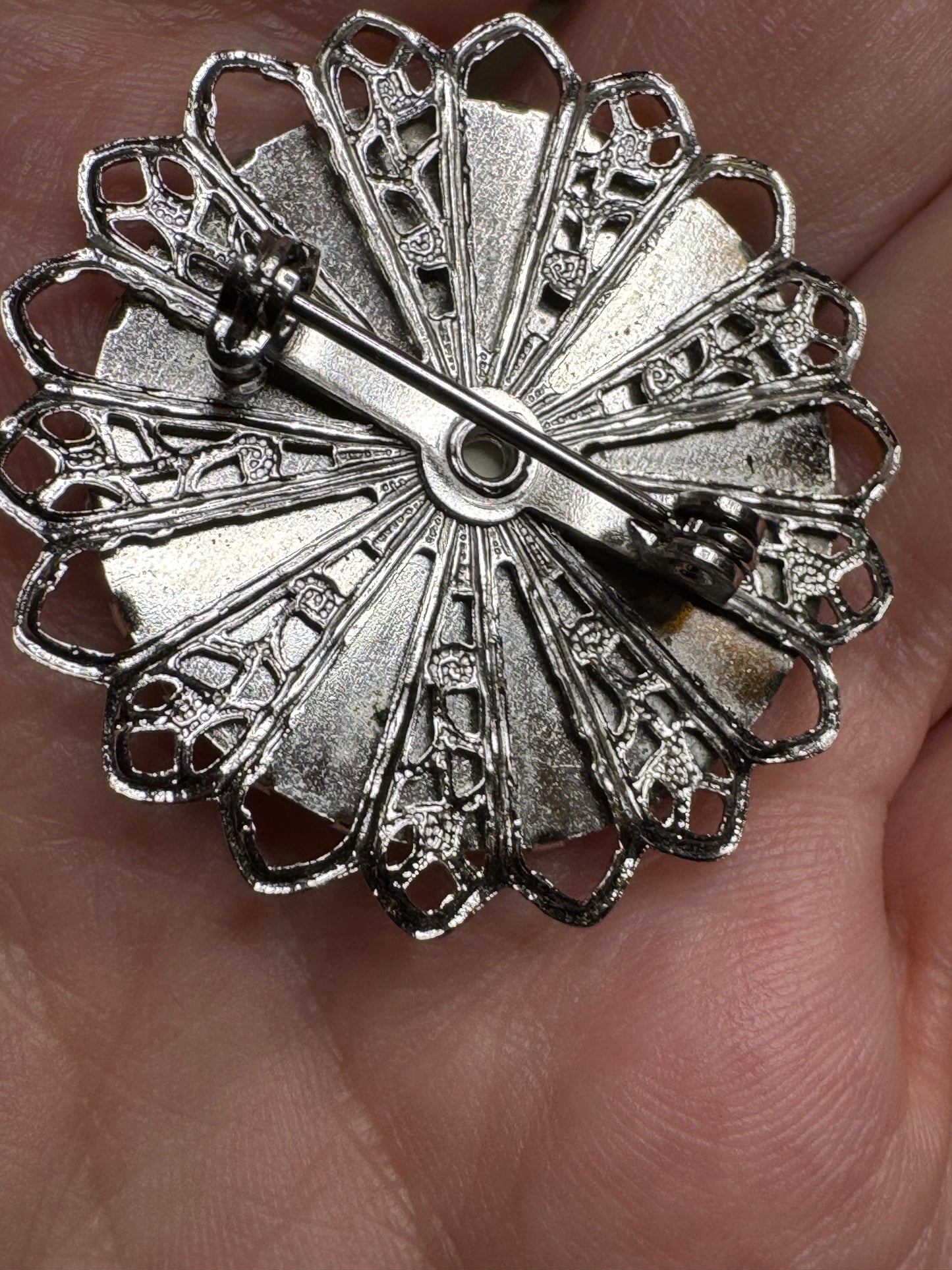 Vintage Petit Point Rose Brooch Earring Set Needlepoint Embroidered