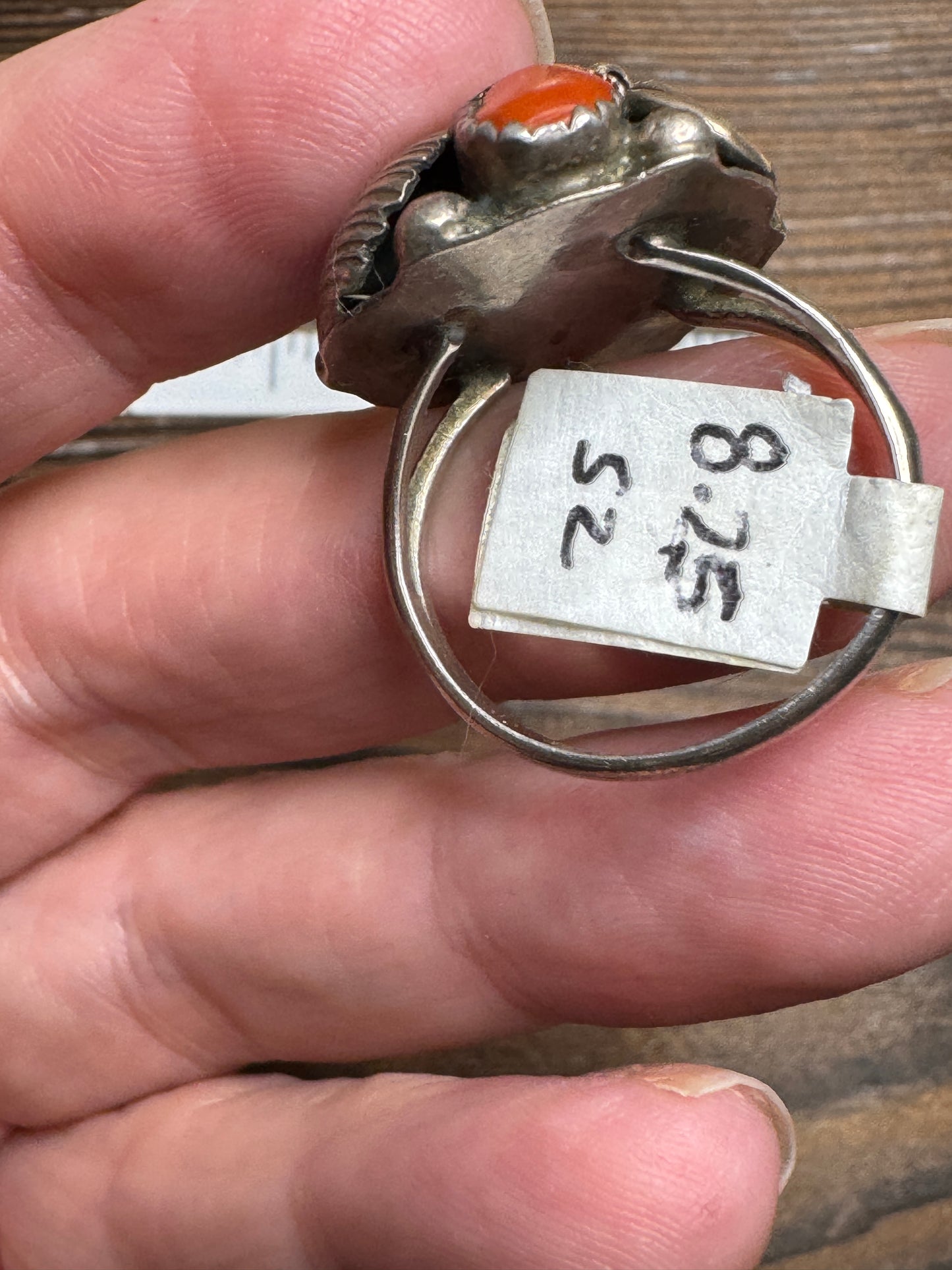 Vintage Native American Turquoise Coral Sterling Ring Cluster Size 8.5