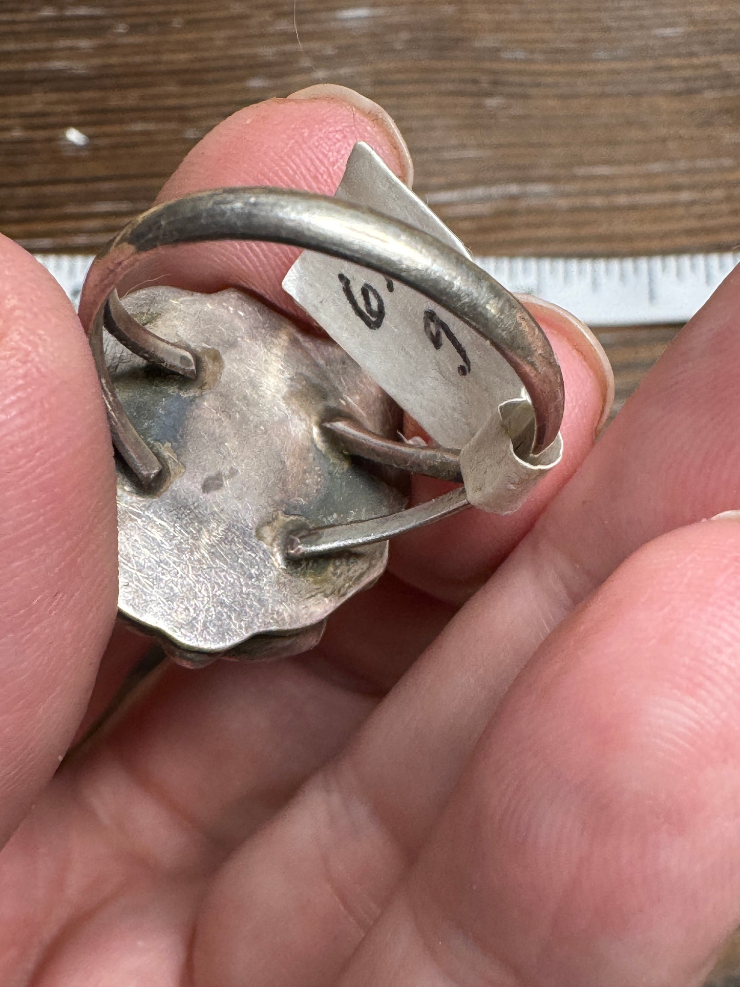 Vintage Native American Turquoise Coral Sterling Ring Cluster Size 8.5