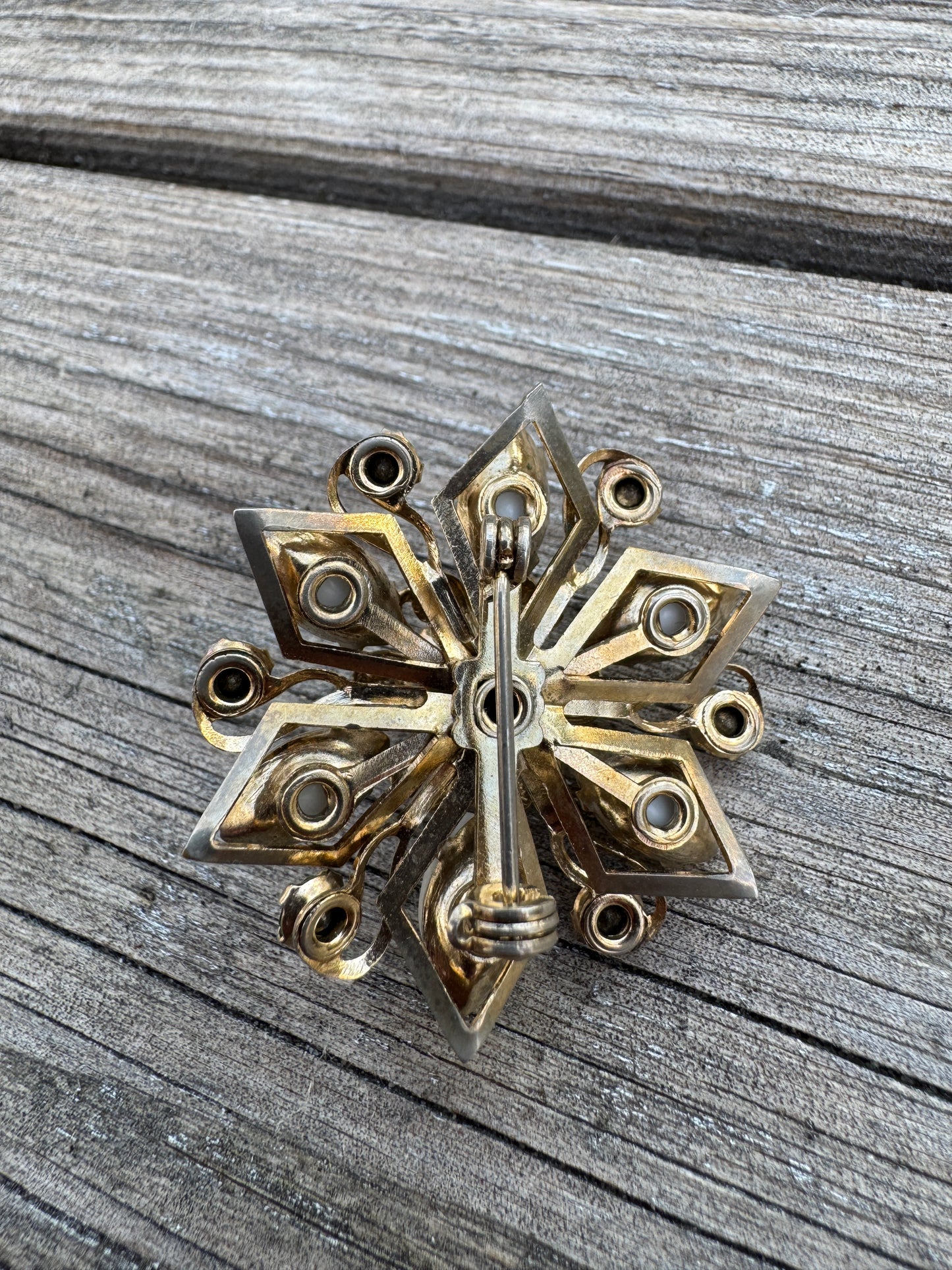 Vintage Lucite Floral Brooch with Multicolor Rhinestones