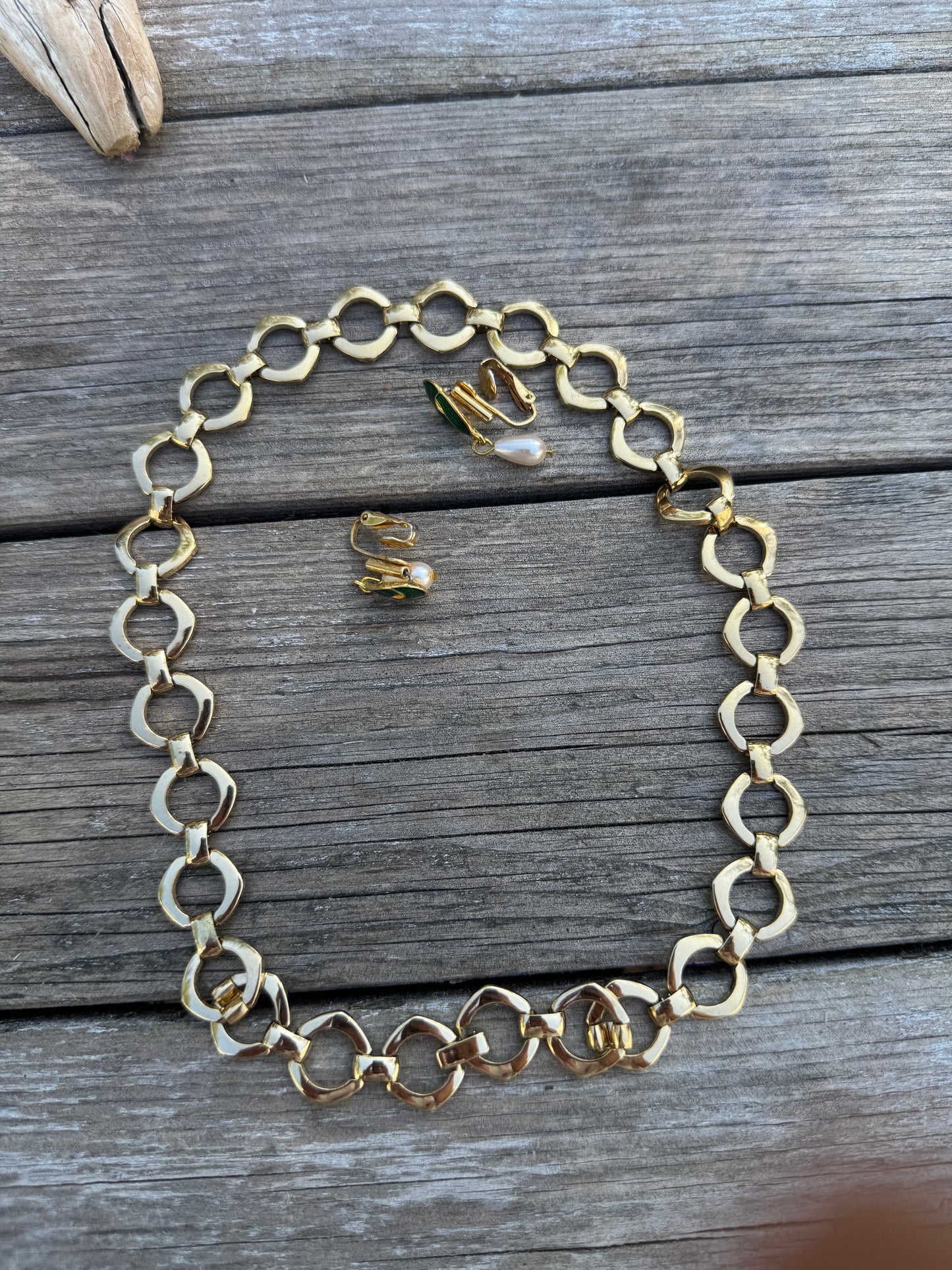 Vintage Gold Link Necklace and Earring Set