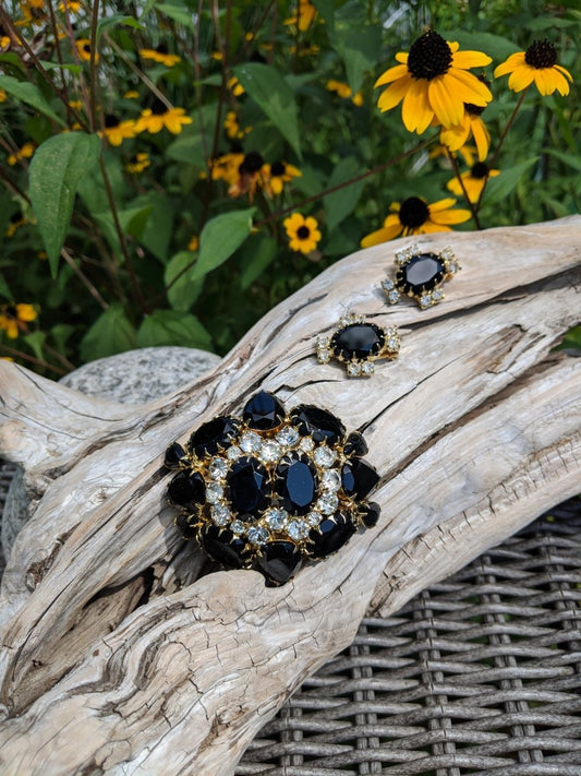 GORGEOUS Black and Clear Rhinestone Duo - Dirty30 Vintage