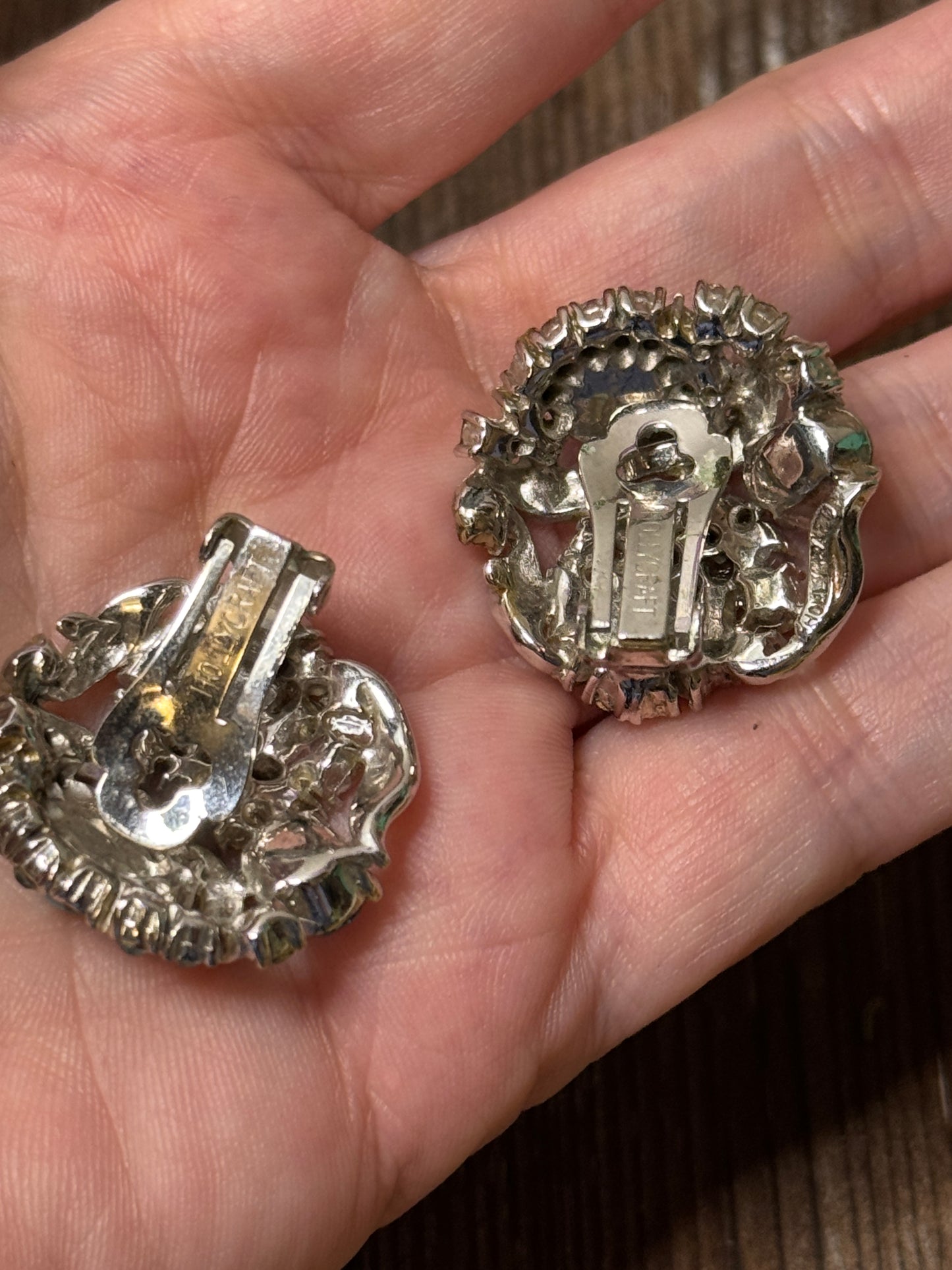 Vintage 1950 Hollycraft Blue Rhinestone & Art Glass Clip Earrings