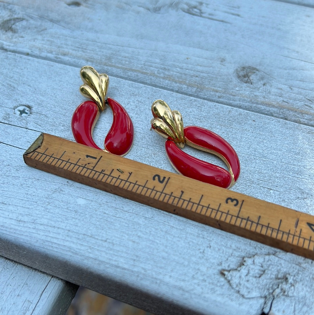 Vintage Red Enamel Earrings