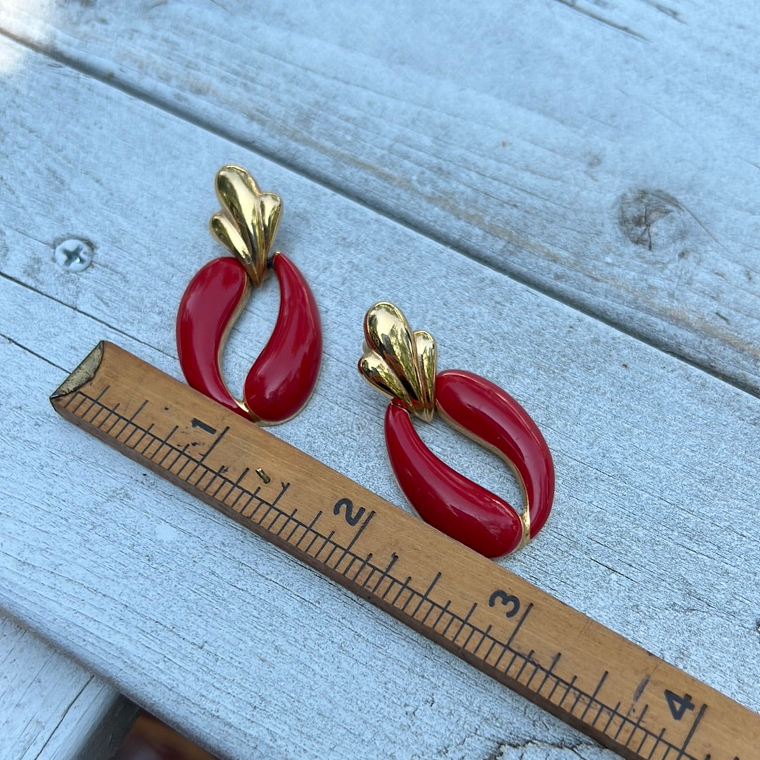 Vintage Red Enamel Earrings