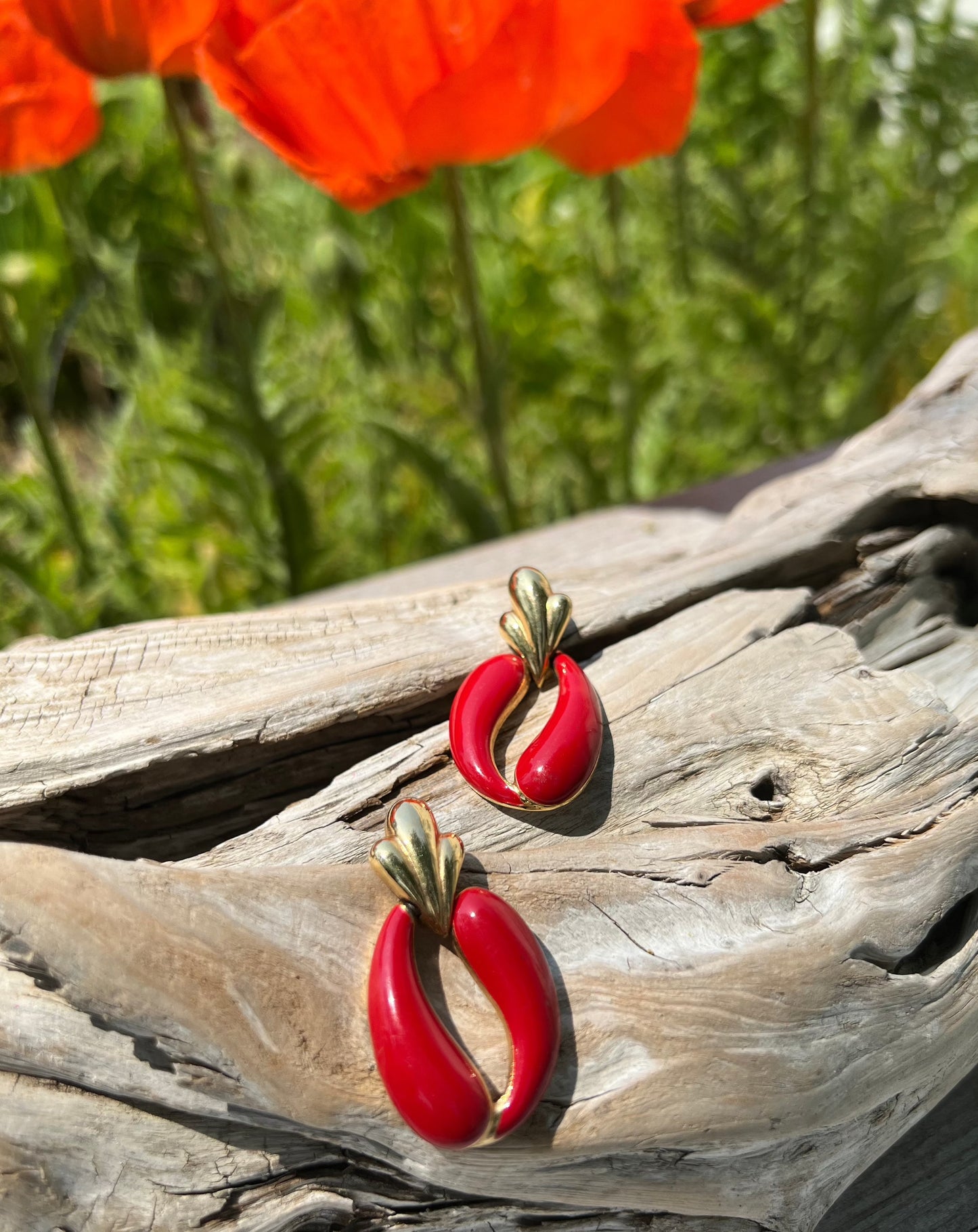 Vintage Red Enamel Earrings