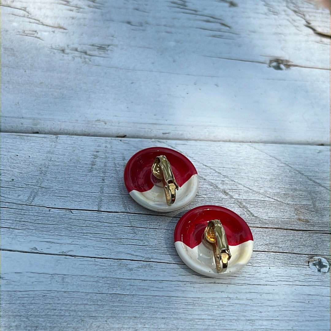 Vintage Red/White Button Earrings