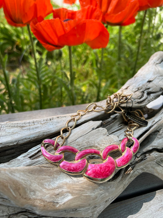 Vintage Pink Enamel Necklace