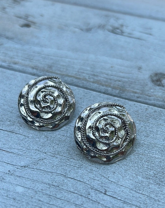 Vintage Silver Swirl Button Earrings