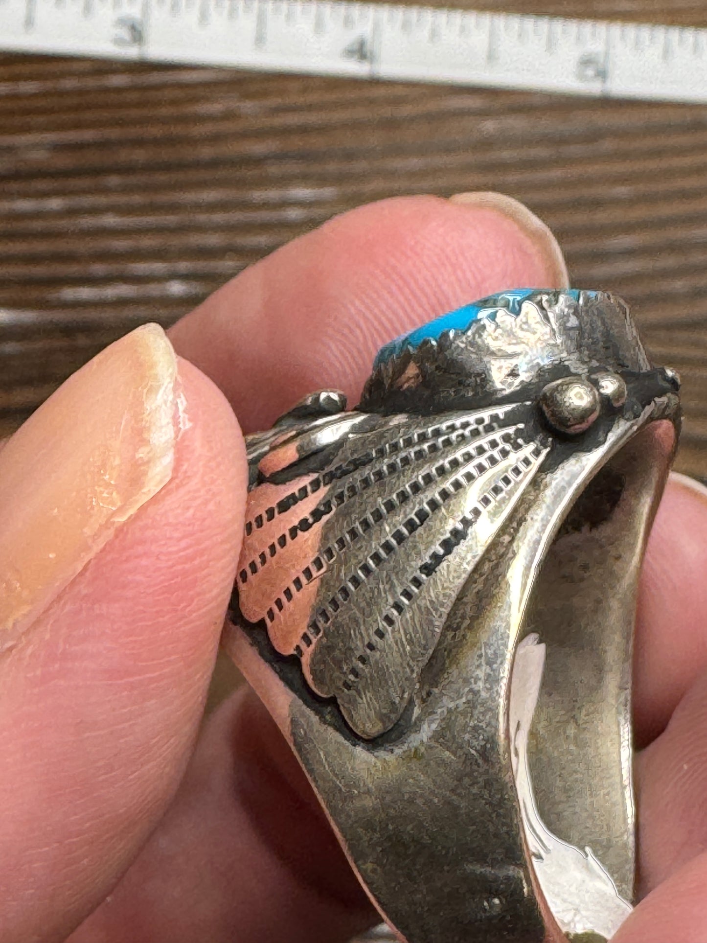 intage Native American Turquoise Coral Sterling Silver Ring Size