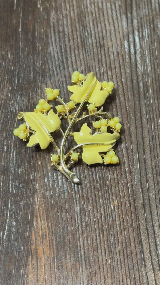 Vintage Coro Yellow Leaf + Berries Brooch