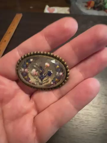 Vintage Floral Mosaic Brooch - Garden Party Art Pin