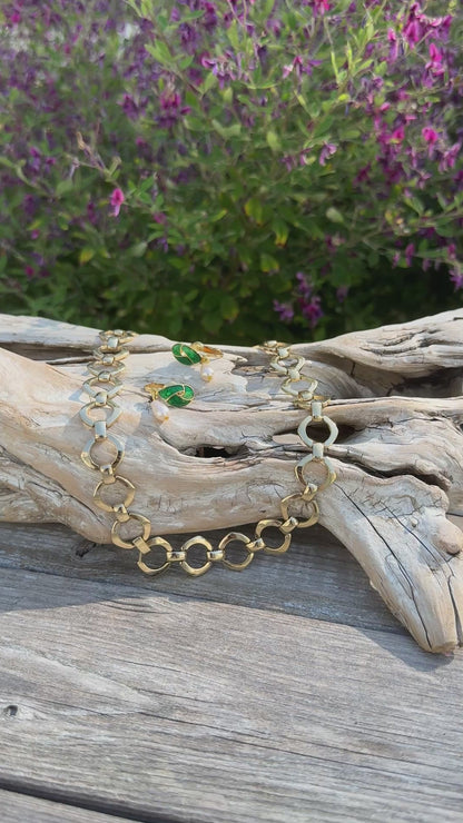 Vintage Gold Link Necklace and Earring Set