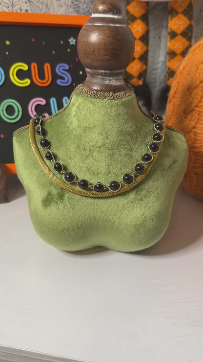 Vintage 50s 60s Necklace Double Strand Black Beaded Mesh