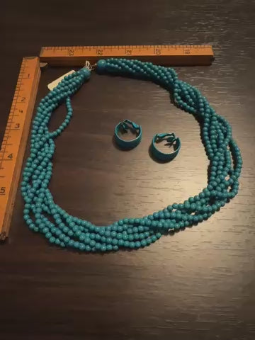 Vintage Teal Multi-Strand Necklace & Earring Set - Bohemian Dreams