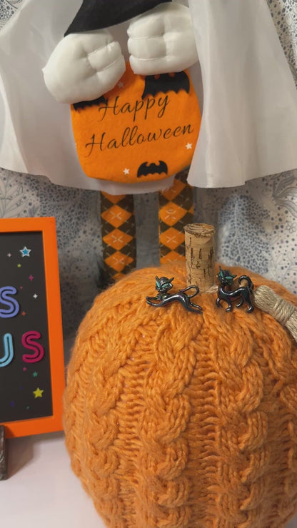 Vintage Iridescent Black Cat Pins – Halloween Brooch Set | Witchy Statement Jewelry