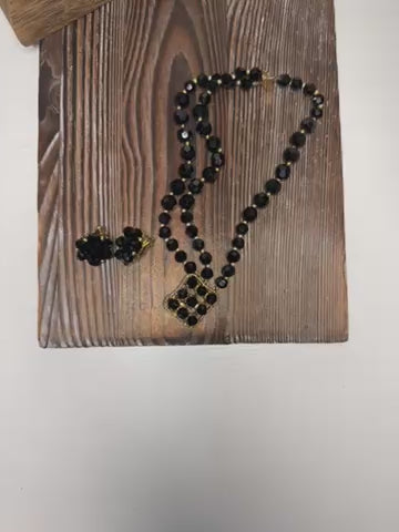 Vintage Marvella Black Faceted Bead Duo with Ornate Clasp