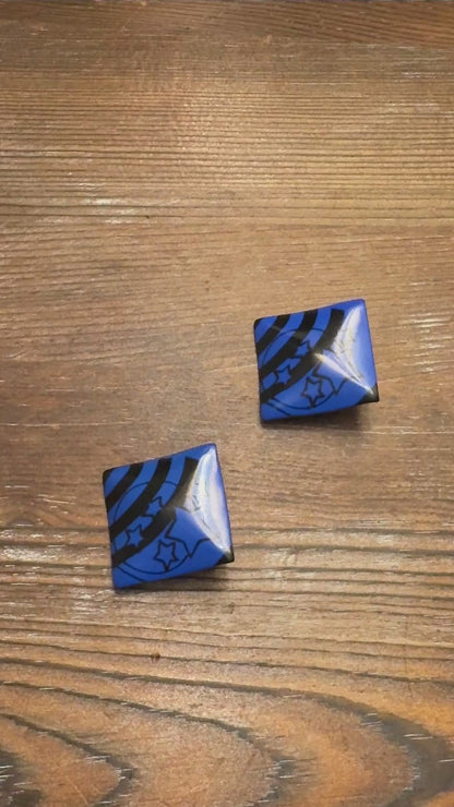 Vintage 1980s Blue & Black Square Earrings w Stars