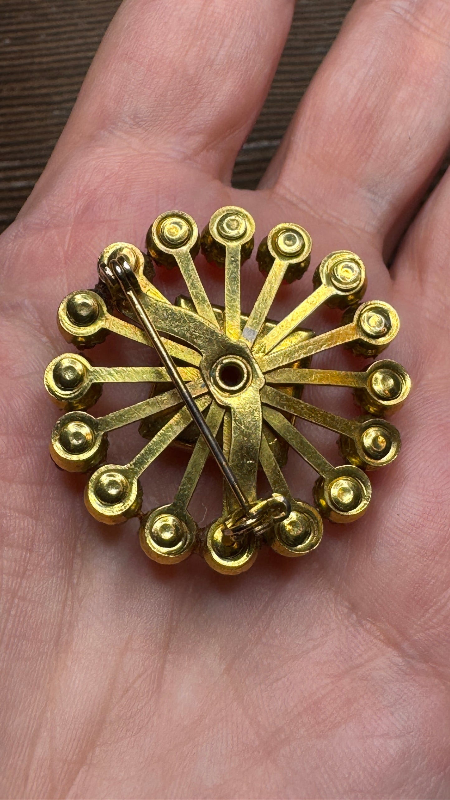 Vintage Red Lucite Starburst Brooch Pin Square Center Atomic Age