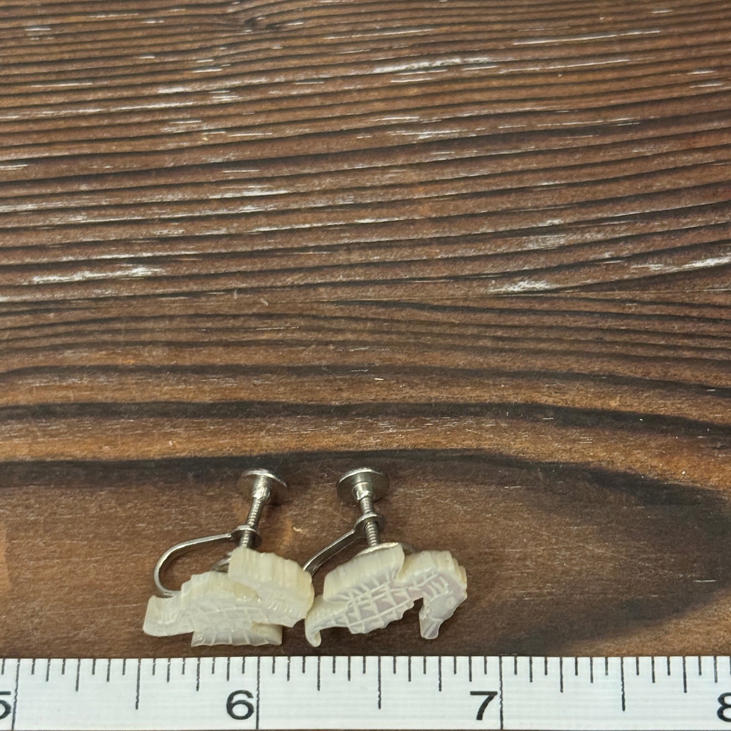 Vintage Carved Mother Pearl Seahorse Earrings Screw Back Nautical