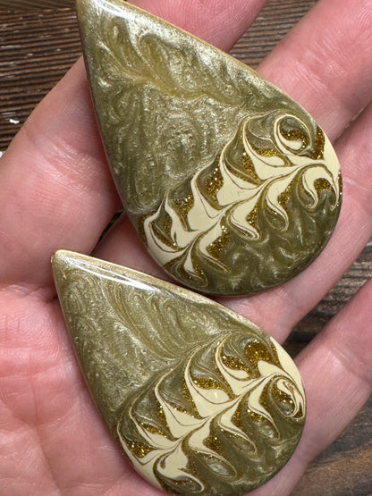 Vintage Gold Glitter Swirl Teardrop Earrings Clip On Large Statement