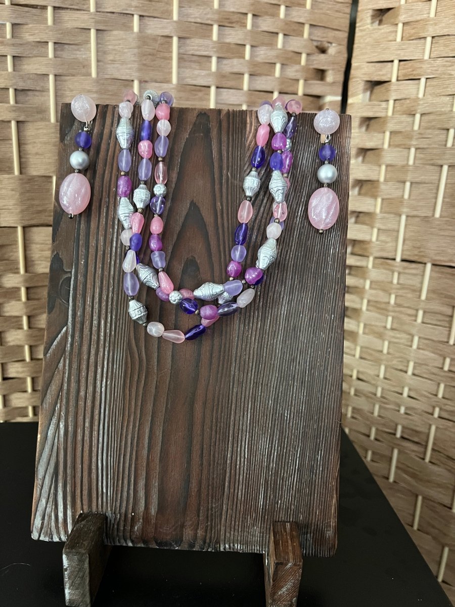 Triple Strand Necklace + Earrings - Dirty30 Vintage