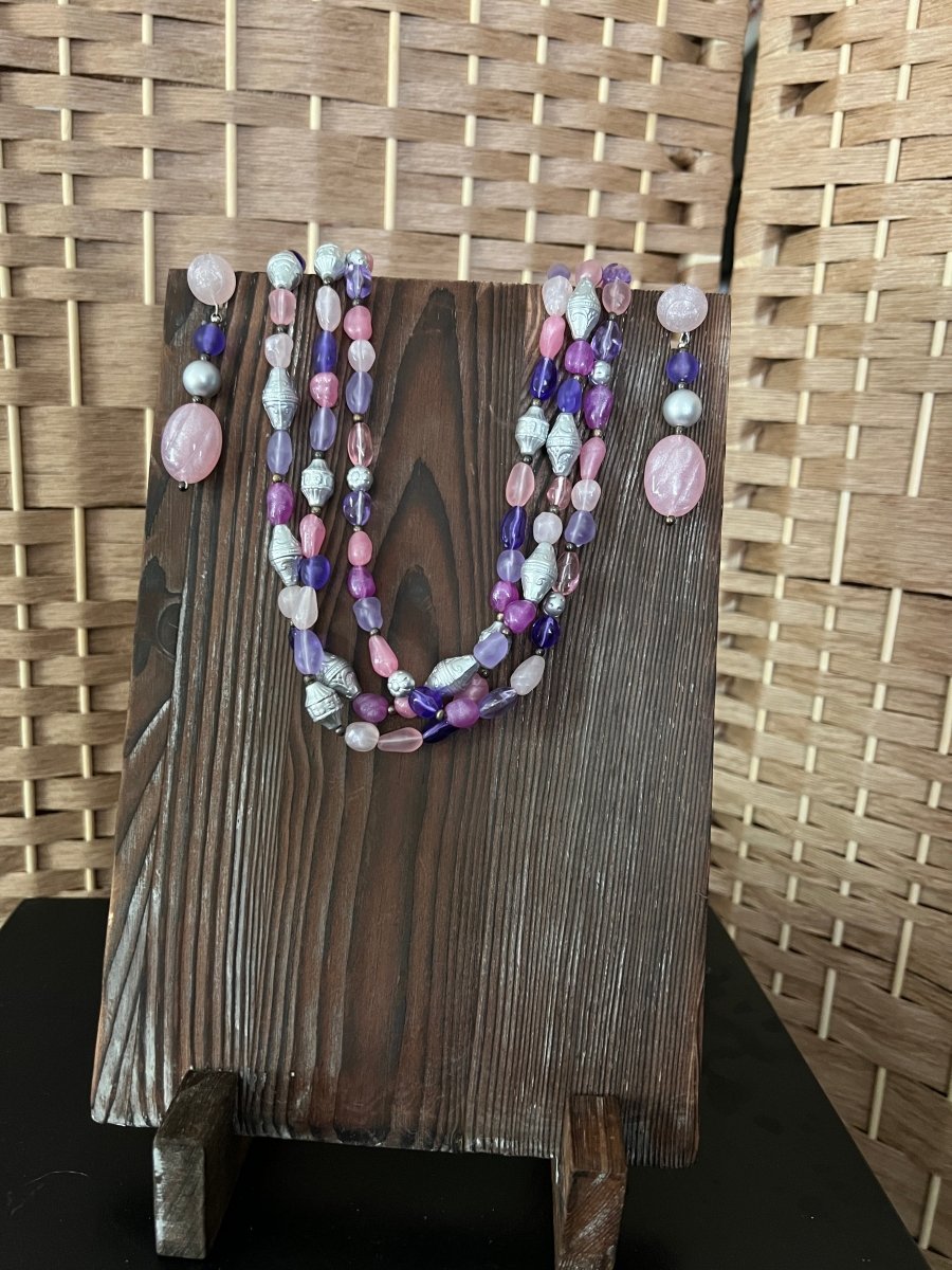 Triple Strand Necklace + Earrings - Dirty30 Vintage