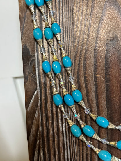 Unsigned Turquoise Plastic Bead Triple-Strand Necklace