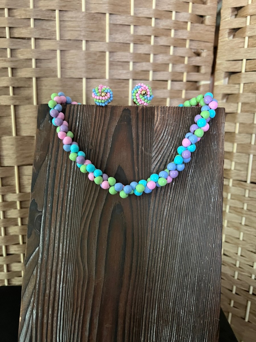 Twisted Pastel Beaded Necklace + Earring Set - Dirty30 Vintage