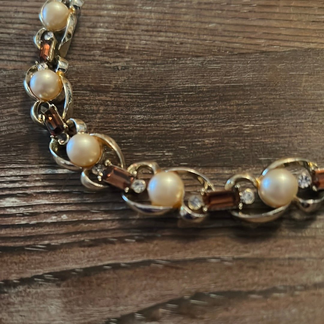 Vintage Faux Pearl and Citrine Necklace - Dirty30 Vintage