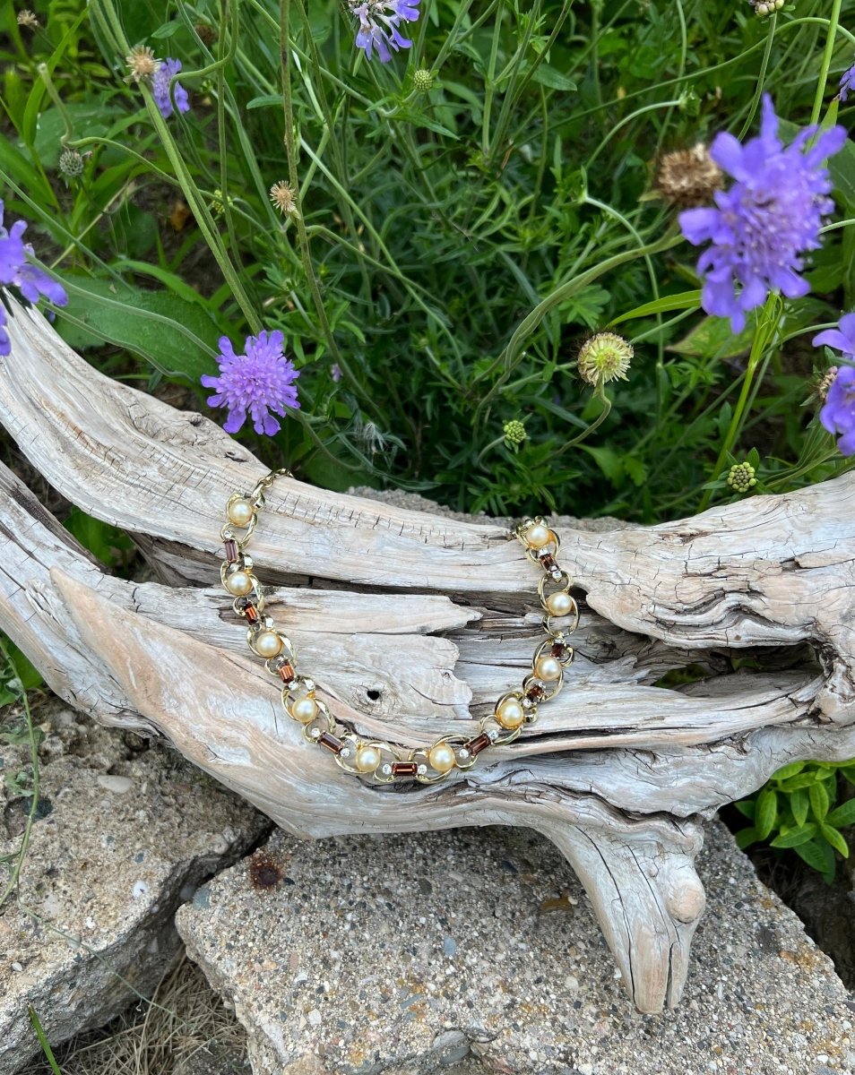 Vintage Faux Pearl and Citrine Necklace - Dirty30 Vintage