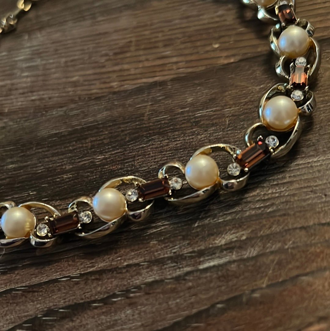 Vintage Faux Pearl and Citrine Necklace - Dirty30 Vintage