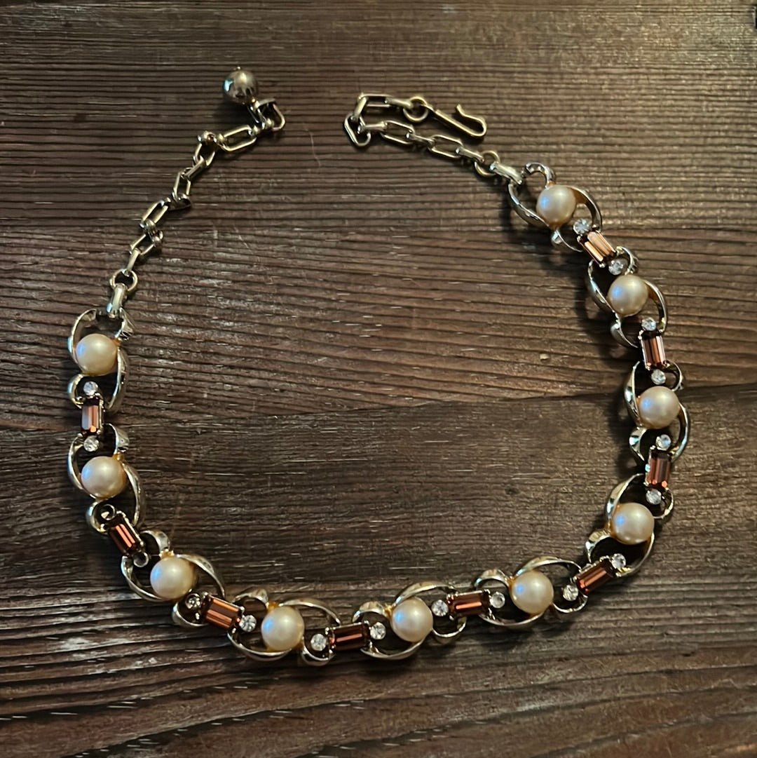 Vintage Faux Pearl and Citrine Necklace - Dirty30 Vintage