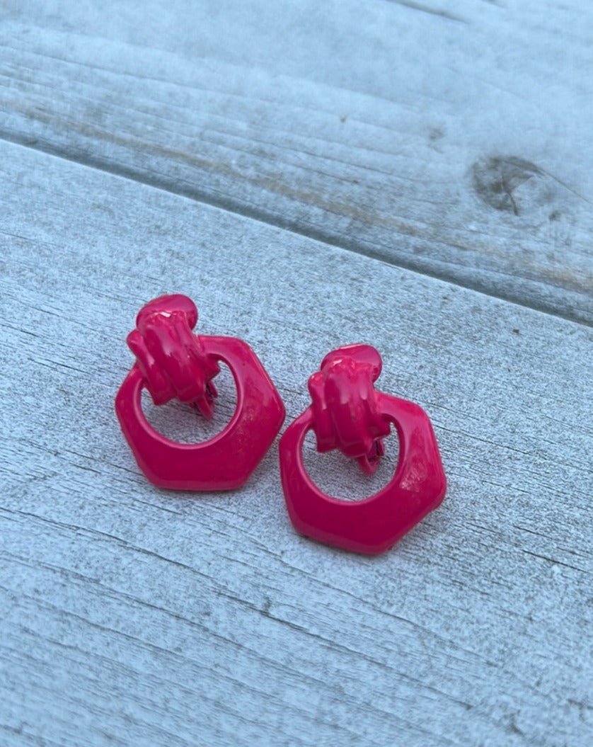 Vintage Hot Pink Clip Earrings - Dirty30 Vintage