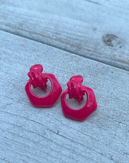 Vintage Hot Pink Clip Earrings - Dirty30 Vintage